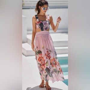 The Piper Bandeau Cutout Maxi Dress, Pink, M